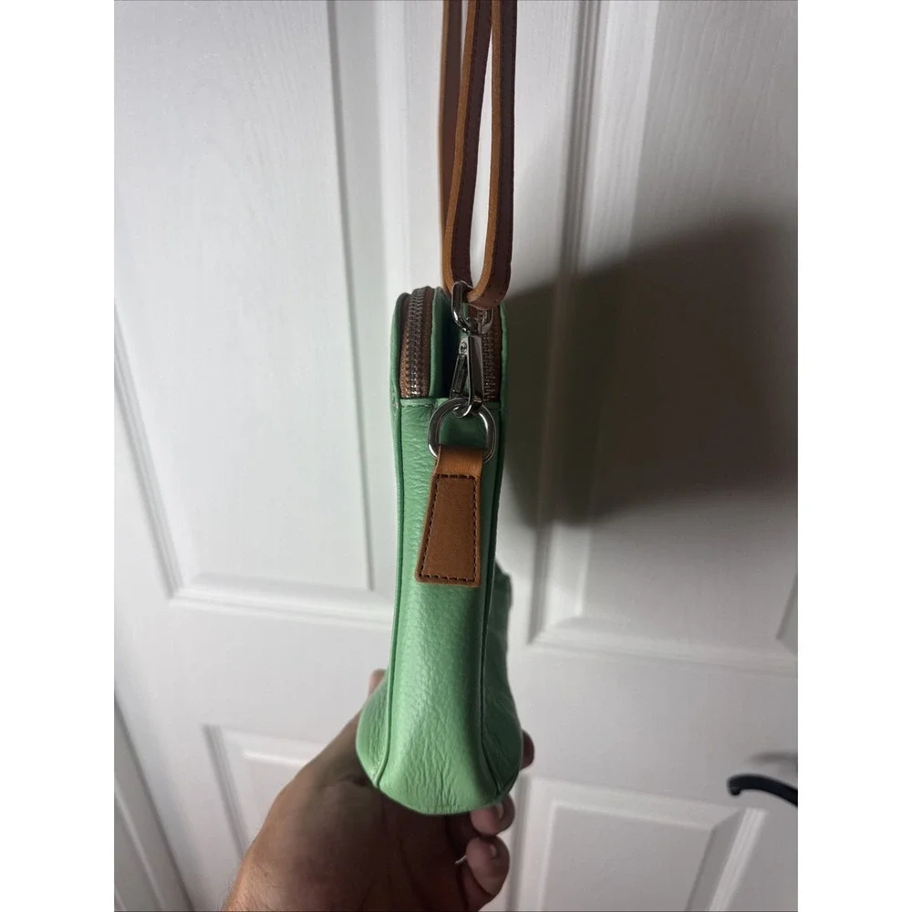 Valentina Sage Green Pebble Brown Leather Crossbody EUC! Made in Italy 🇮🇹 $125